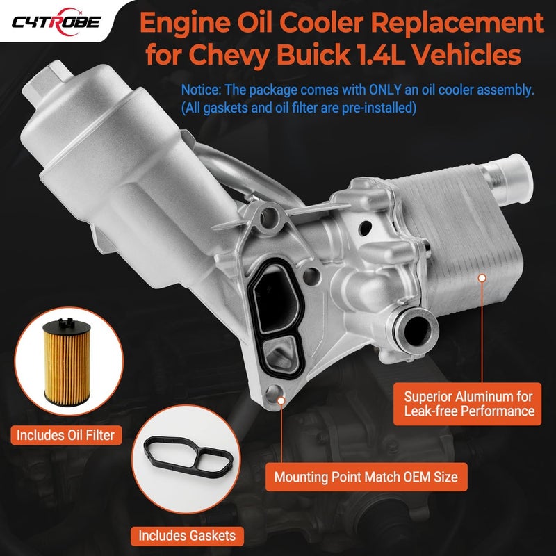 CYTROBE Engine Oil Cooler Filter Housing Assembly Adapter with Gasket, Filter Insert, Aluminum Cap Compatible with 1.4L Turbo 2011-2021 Chevy Cruze Sonic Trax Buick Encore Replace# 918-428 55566784 - Image 4